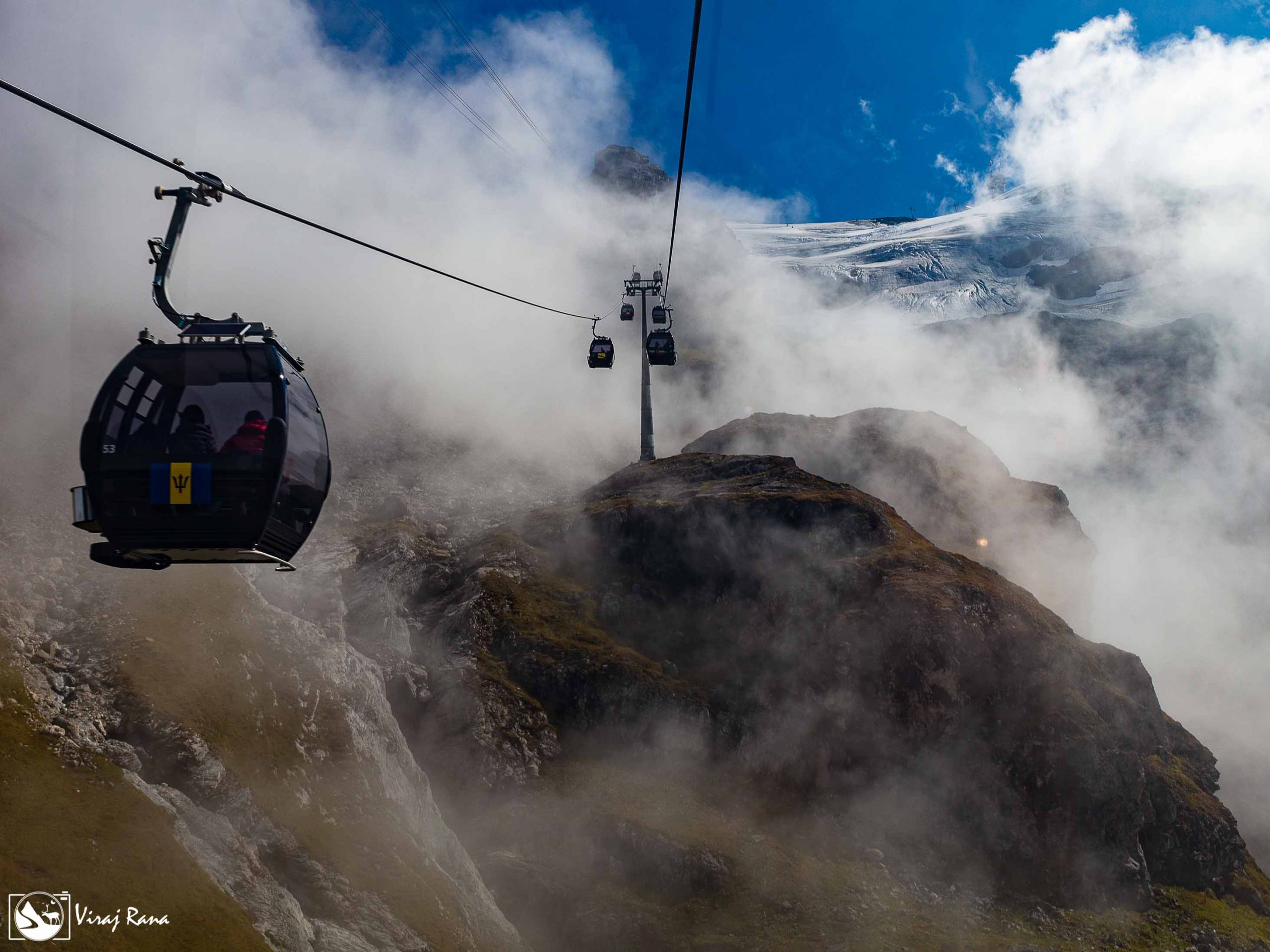 Swiss cabel car in mountains